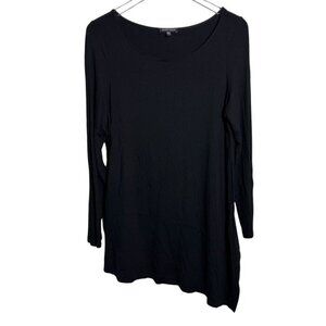 Eileen Fisher System size Large black knit tunic top asymmetric hem long sleeves
